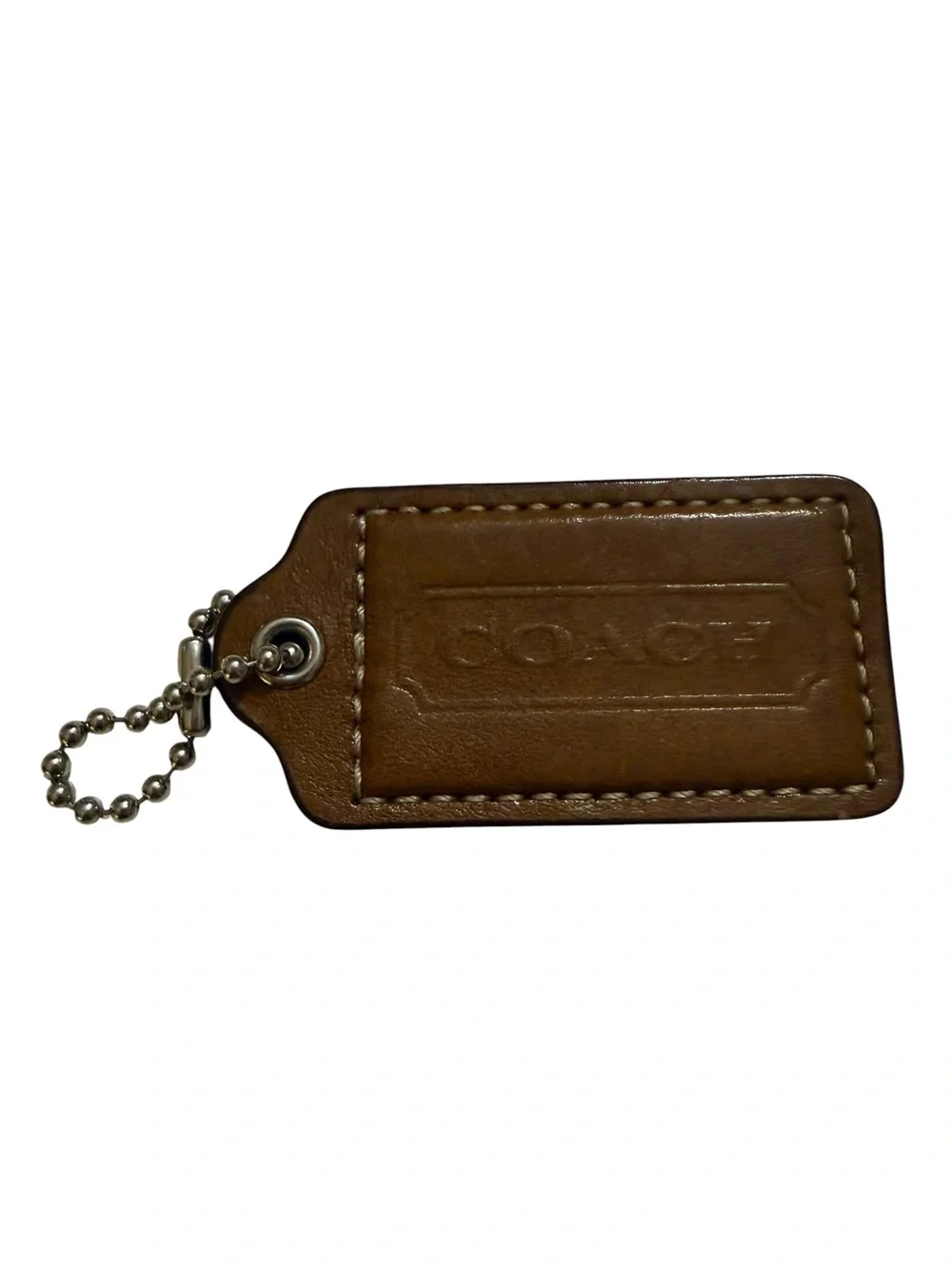 COACH Brown Leather Key Tag with Ball Chain